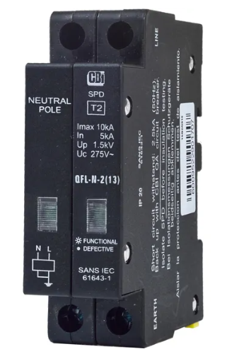 CBI QFL-N-2(13) Mini Rail Surge Protector with Indication 1P+N 275V 10kA SPD T2