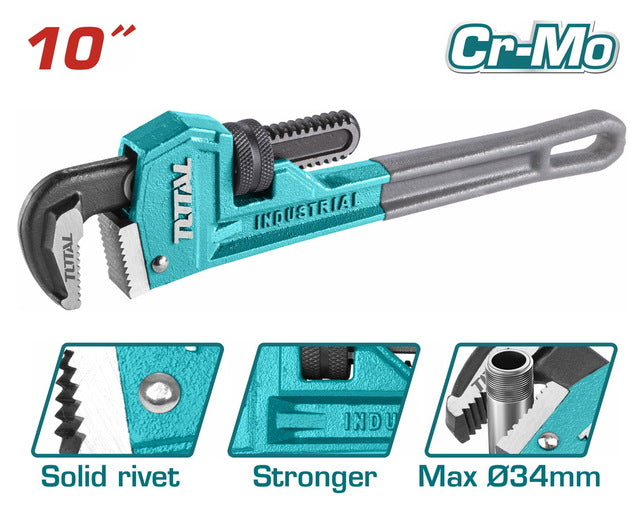 Total Tools Industrial Pipe Wrench 250mm (10") Cr-Mo Max Ø34mm