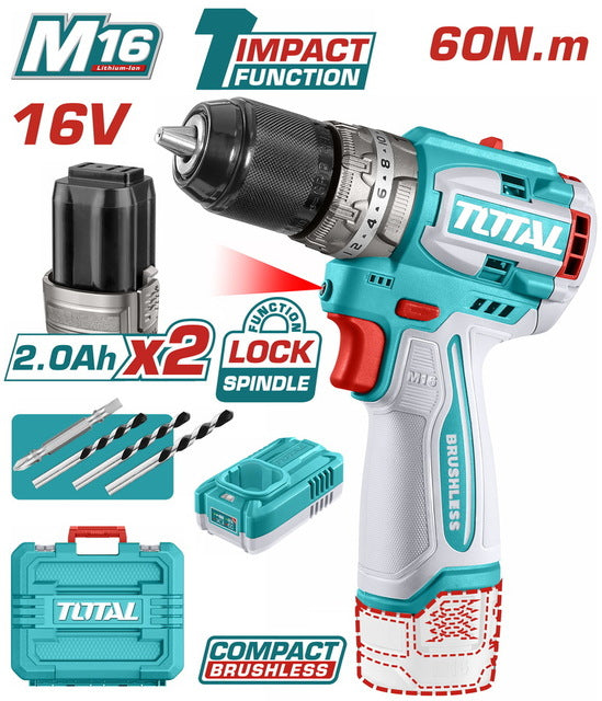 Total Tools Compact Brushless Cordless Impact Drill 60Nm 16V