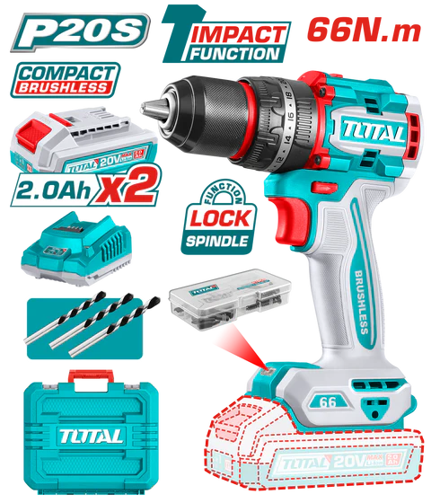 Total Tools Lithium-Ion Brushless Impact Drill 66Nm 13mm