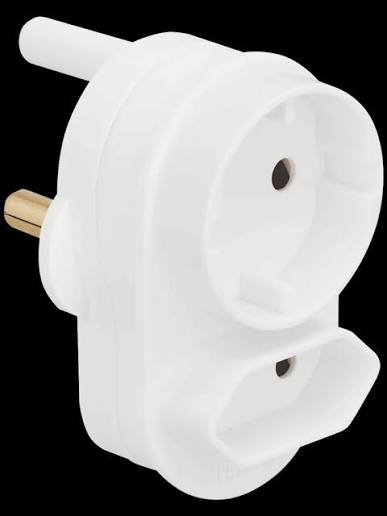 White Euro twin-entry plugtop adaptor with two socket openings