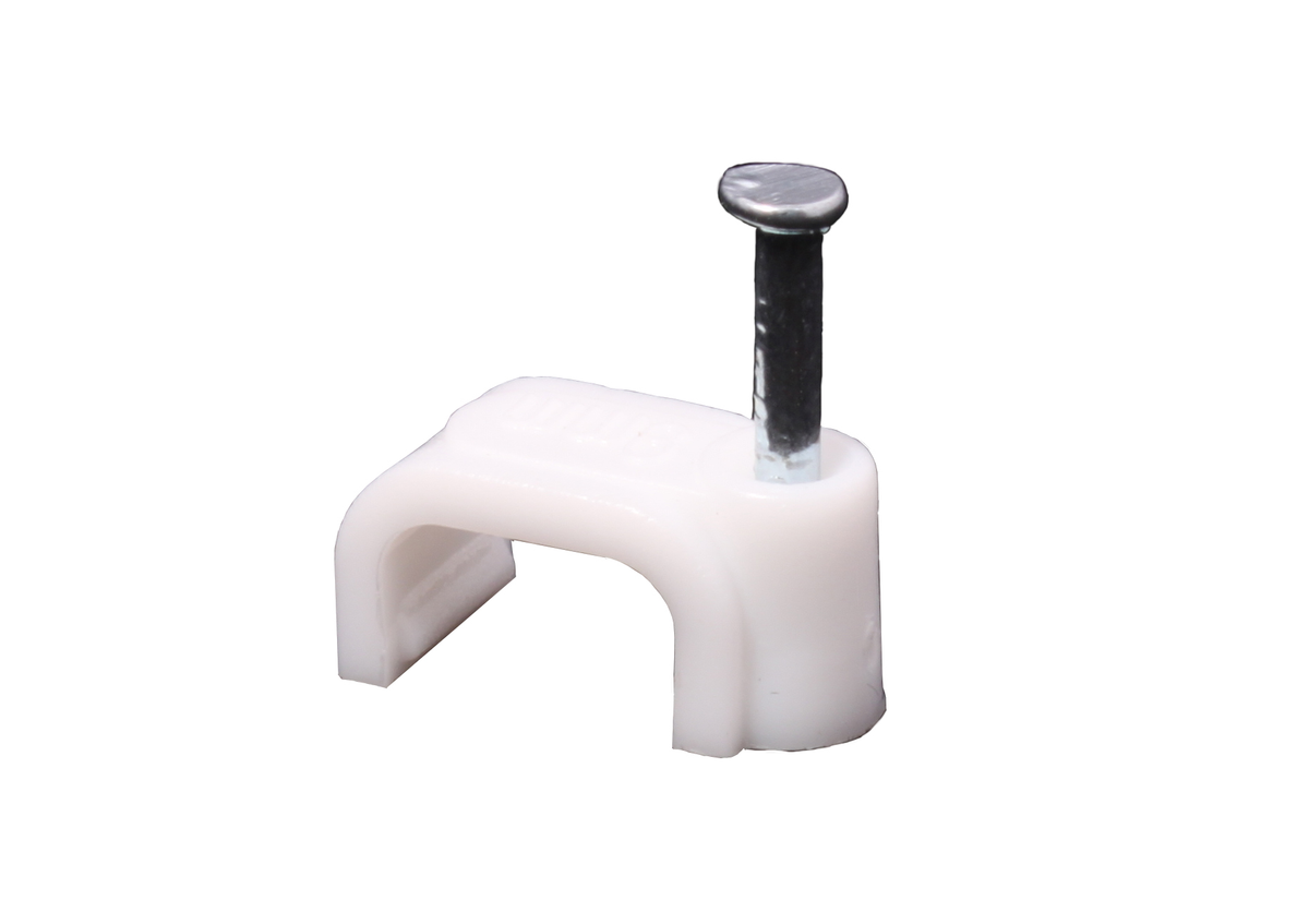 White nail-in cable clip for flat cable