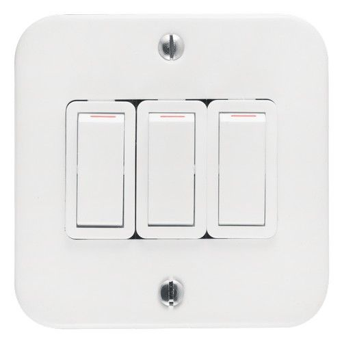 Crabtree Classic White  Industrial 3 Lever 1 Way Switch on Surface Box