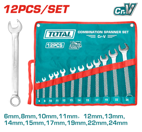 Total Tools 12Pcs Combination Spanner Set Cr-V - 6-24mm