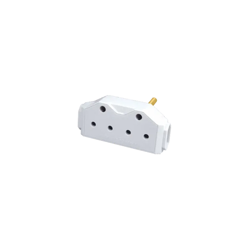 White R-19 twin socket plug adaptor with two three-hole outlets