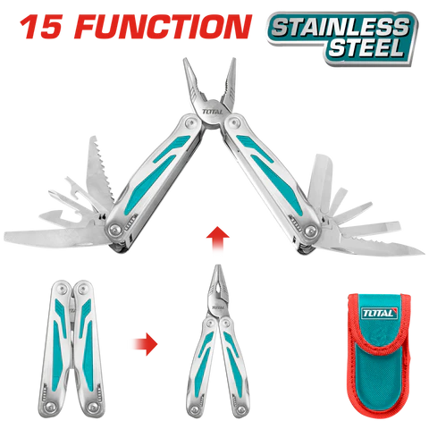 Total Tools 15-Function Foldable Multi-Tool Stainless Steel with Pouch