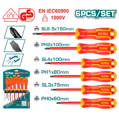 Total Tools 6 PCS Insulated Screwdriver Set