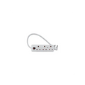White three-outlet multiplug with attached cord and plug