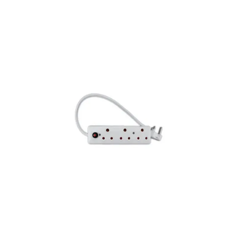 White three-outlet multiplug with attached cord and plug