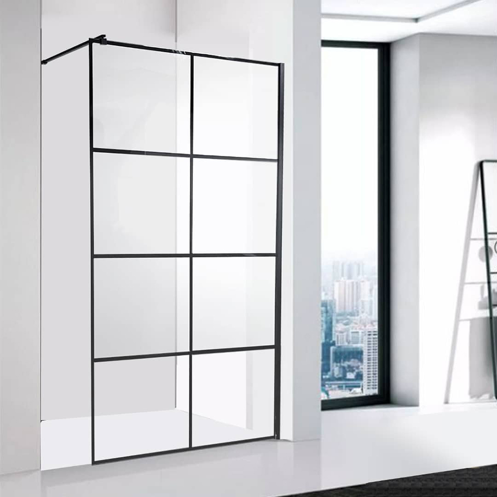 Livorno Shower Screen - Black Grid Panel