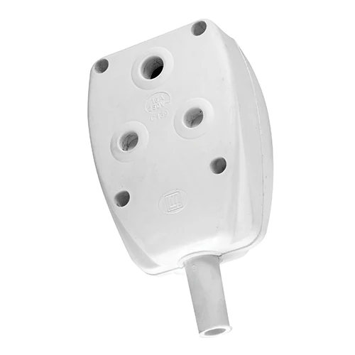 White Janus AOK-12 nylon coupler with three-hole socket face and base cable entry