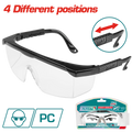 Total Tools Safety Glasses Adjustable Clear PC Lens 4-Position Temple