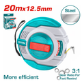 Total Tools Steel Measuring Tape 20m x 12.5mm 3:1 Gear Ratio Fast Rewind