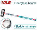 Total Tools Sledge Hammer 10LB 45# Carbon Steel Drop-Forged Fiberglass Handle