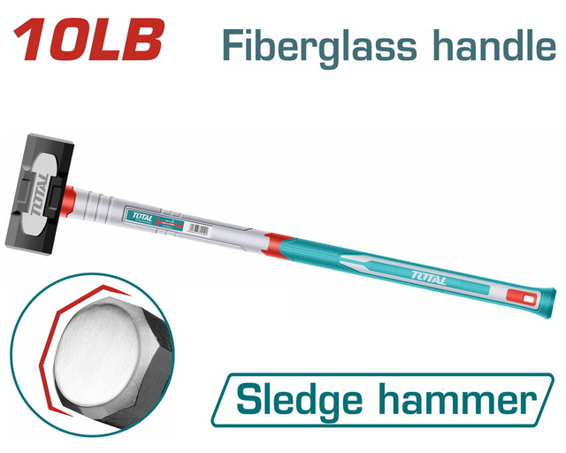Total Tools Sledge Hammer 10LB 45# Carbon Steel Drop-Forged Fiberglass Handle