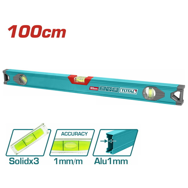 Total Tools Aluminium Spirit Level 100cm 3 Vials 1mm/m