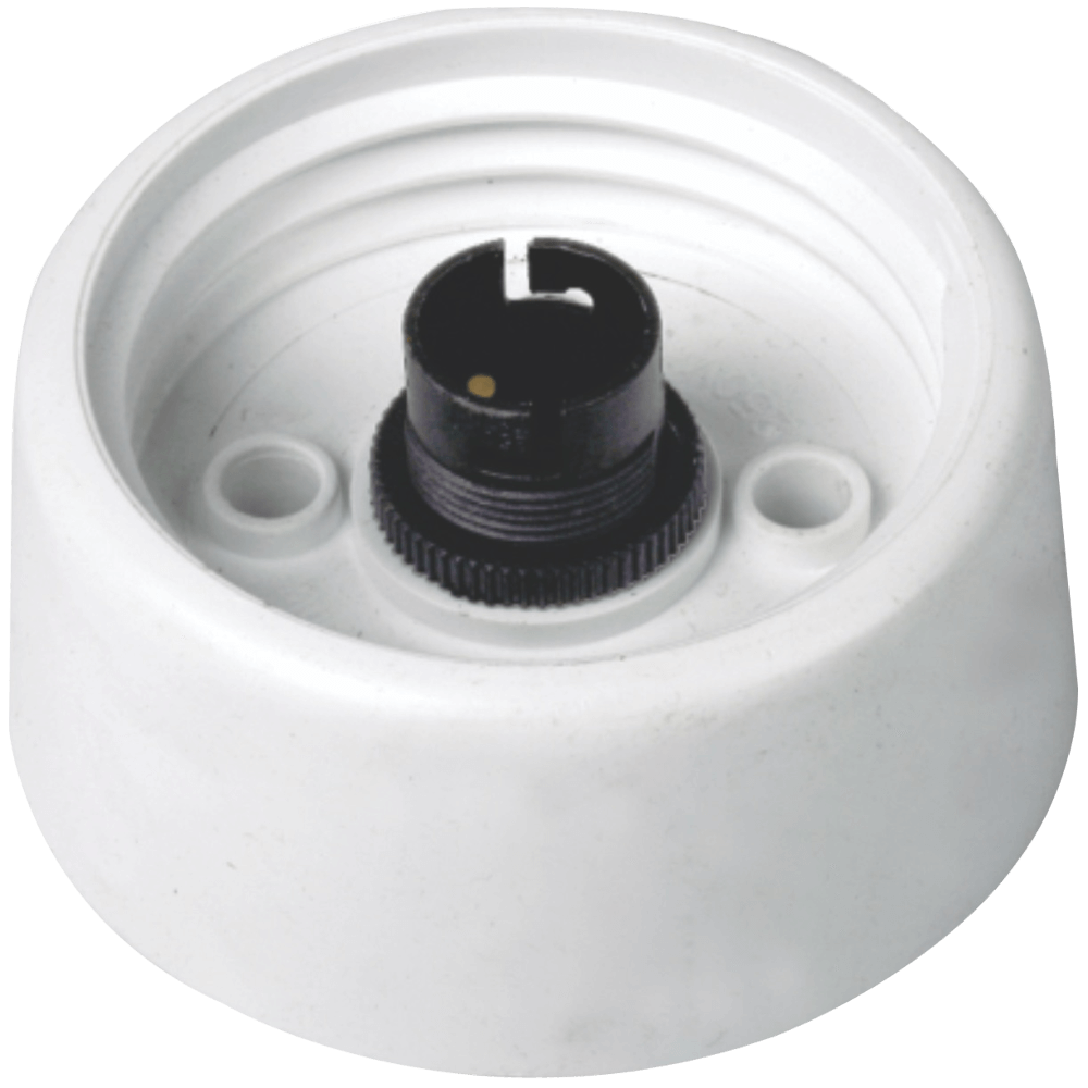 White circular PVC gallery with black central holder assembly