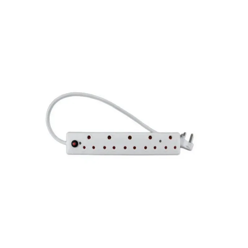 White five-outlet multiplug with attached cord and plug