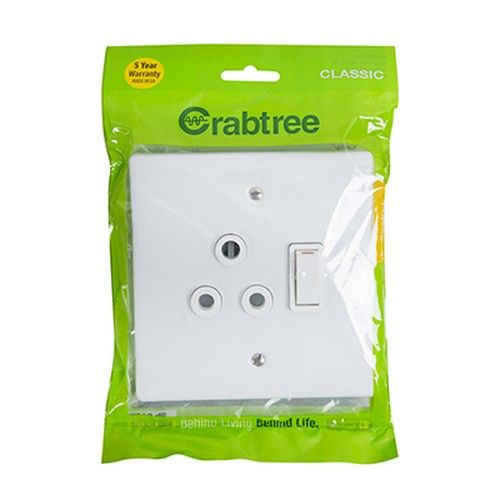 Crabtree Classic White Single RSA Wall Socket 4x4