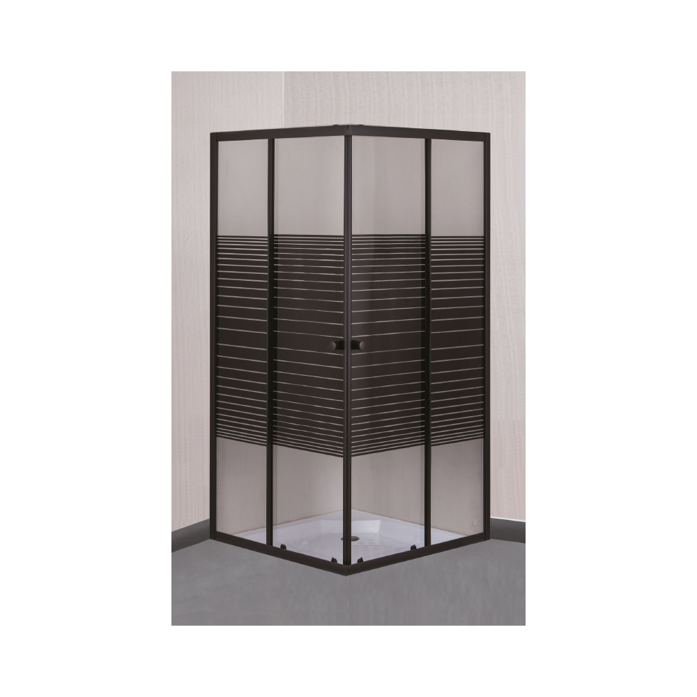 Livorno Black Framed Shower Door - Striped Glass