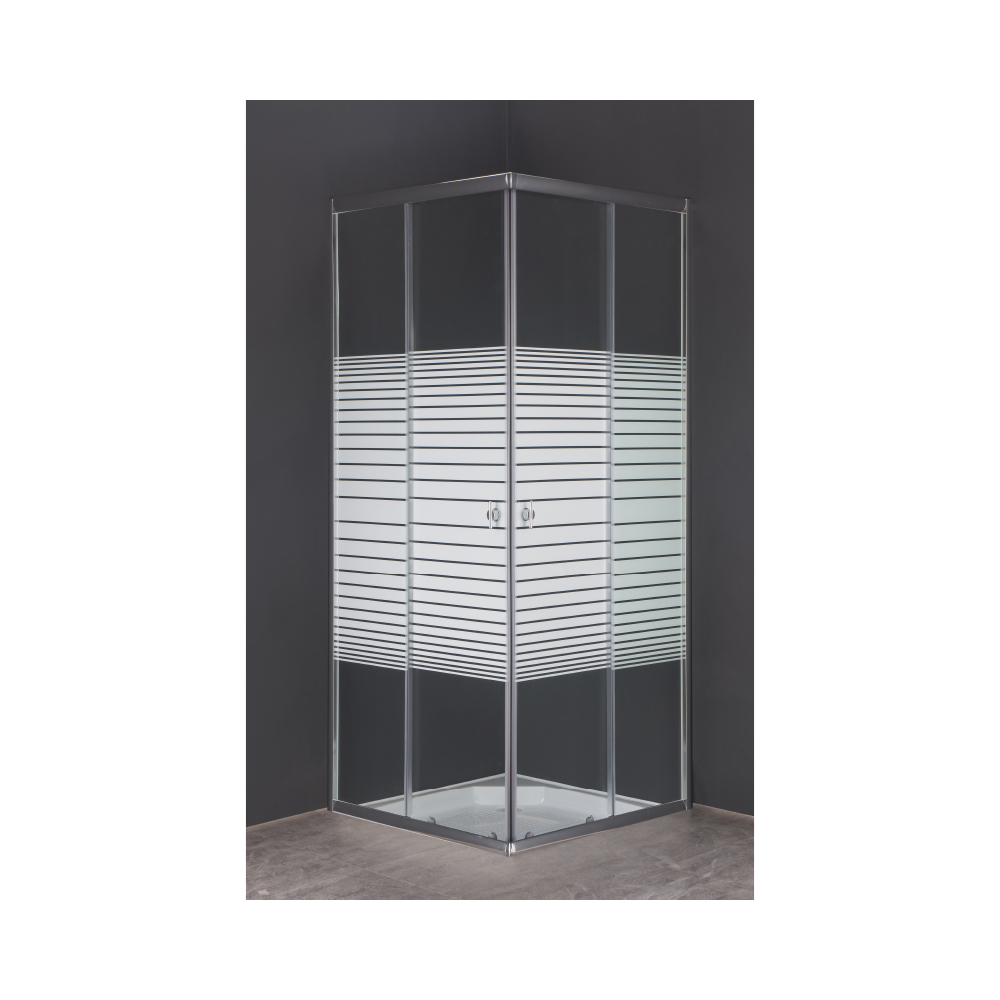 Livorno Corner Entry Shower Doors - Striped Glass Sliding Enclosure
