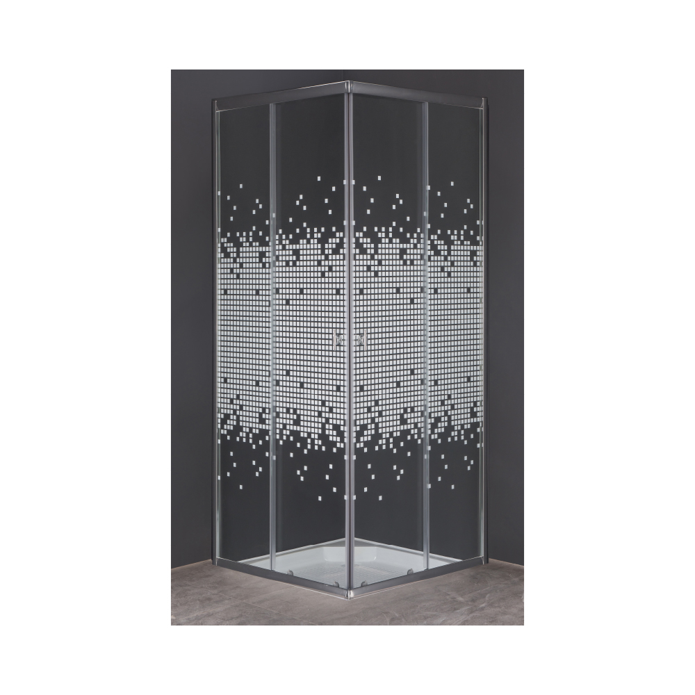 Livorno Corner Entry Shower Doors - Mosaic Pixel Patterned Glass