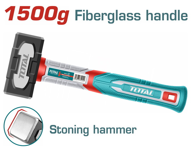 Total Tools Stoning Hammer 1500g Drop-Forged 45# Carbon Steel Fiberglass Handle