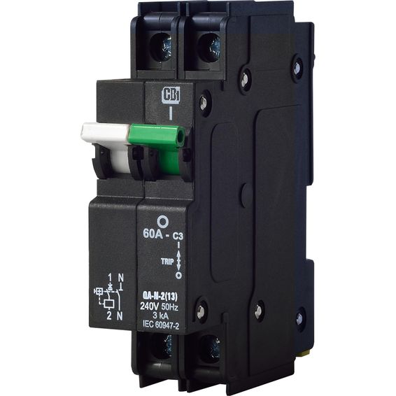 CBI MCB QA-N-2(13) L+N 2-Pole 60A 3kA